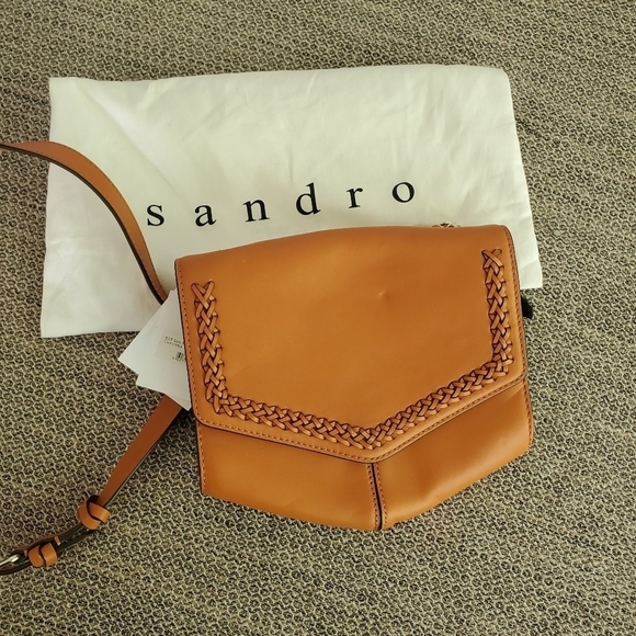 Sandro "Lou MM Curcuma" Cognac Braided Shoulder Bag - Picture 2 of 15